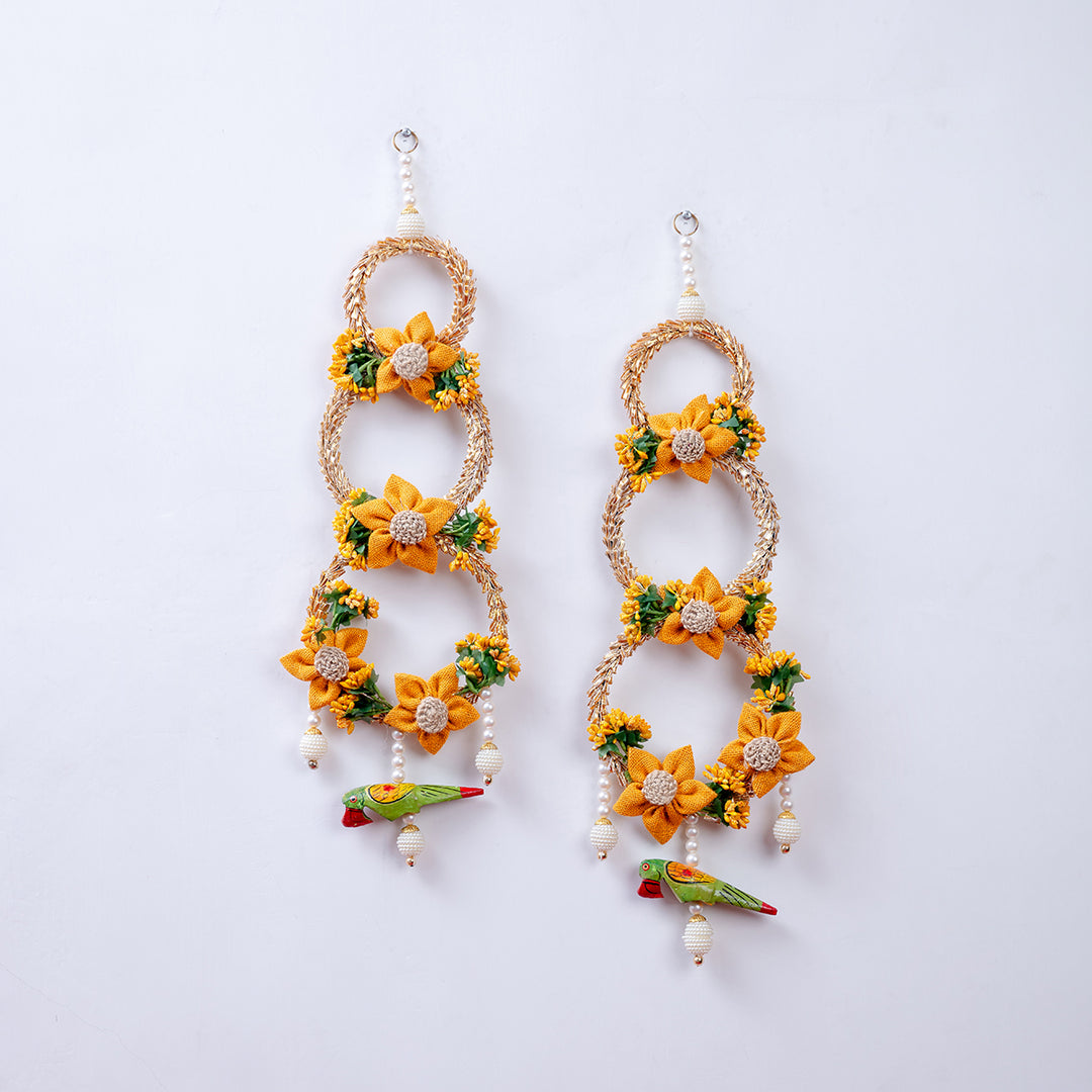 Yellow Sunshine Floral Wall Hanging with Parrots
