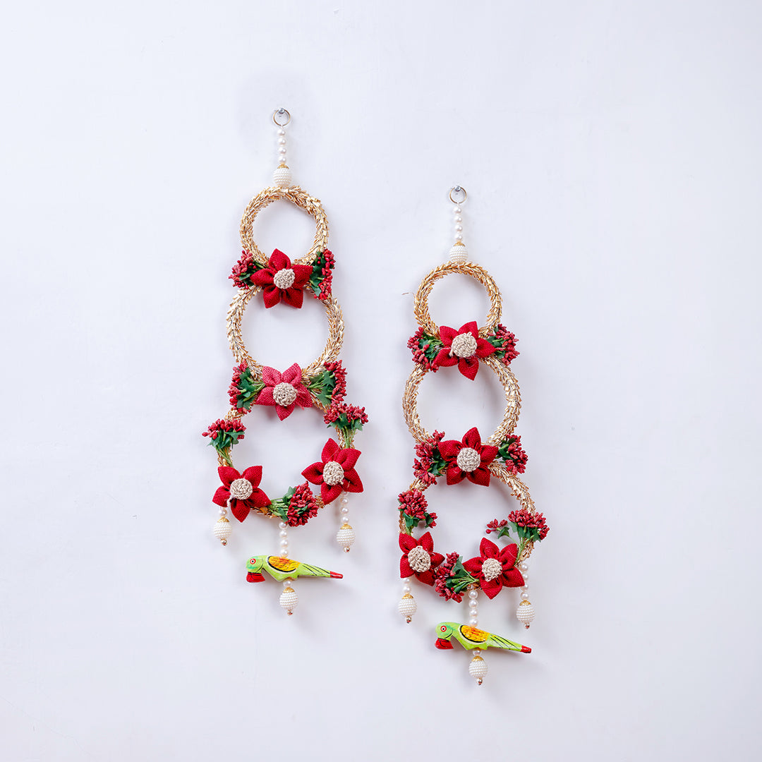 Red Bloom Hanging Floral Decor with Birds