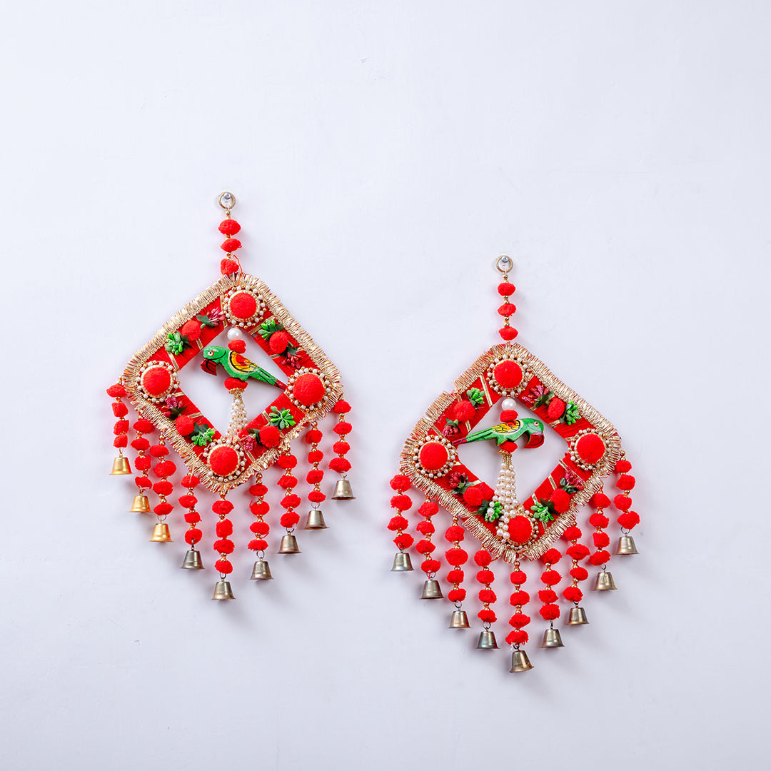 Crimson Charm Parrot Wall Hangings with Bells