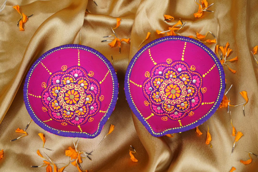 Chetana Handpainted Terracotta Diya (Set Of 2)