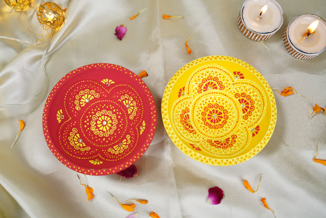 Nibha Handpainted Terracotta Diya (Set Of 2)