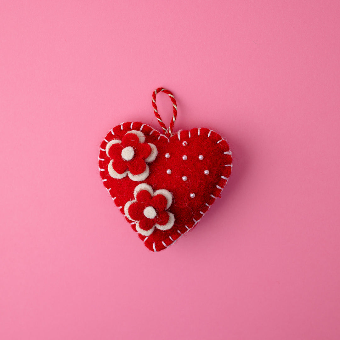 Crimson Petal Heart Ornament