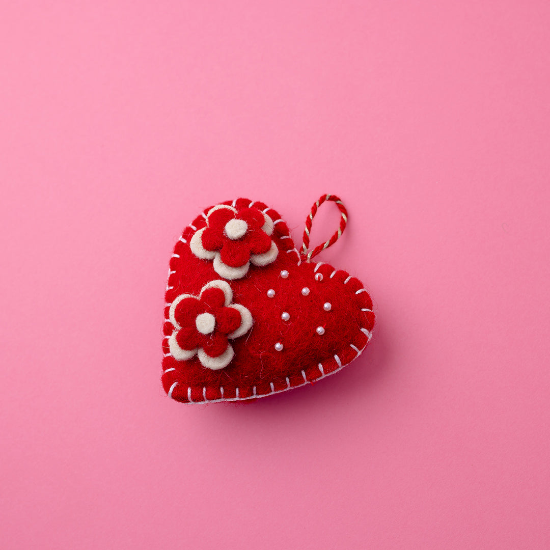 Crimson Petal Heart Ornament