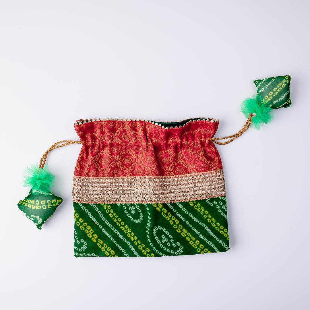 Bandhani Potli - Red & Green