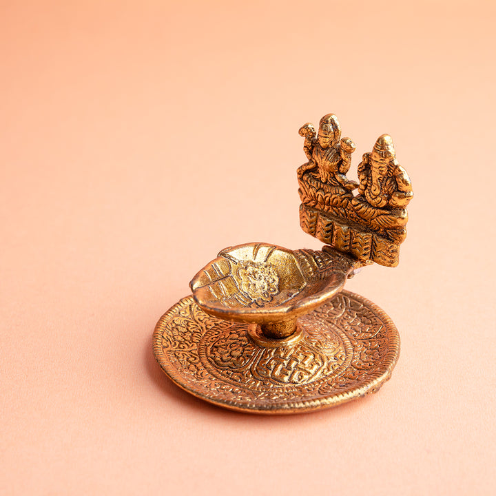 Lakshmi-Ganesha Pooja Diya with Decorative Plate