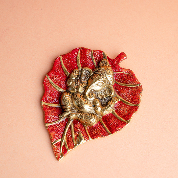 Ganapati on Red Paan Leaf Wall Art