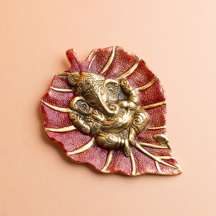 Ganapati on Red Paan Leaf Wall Art