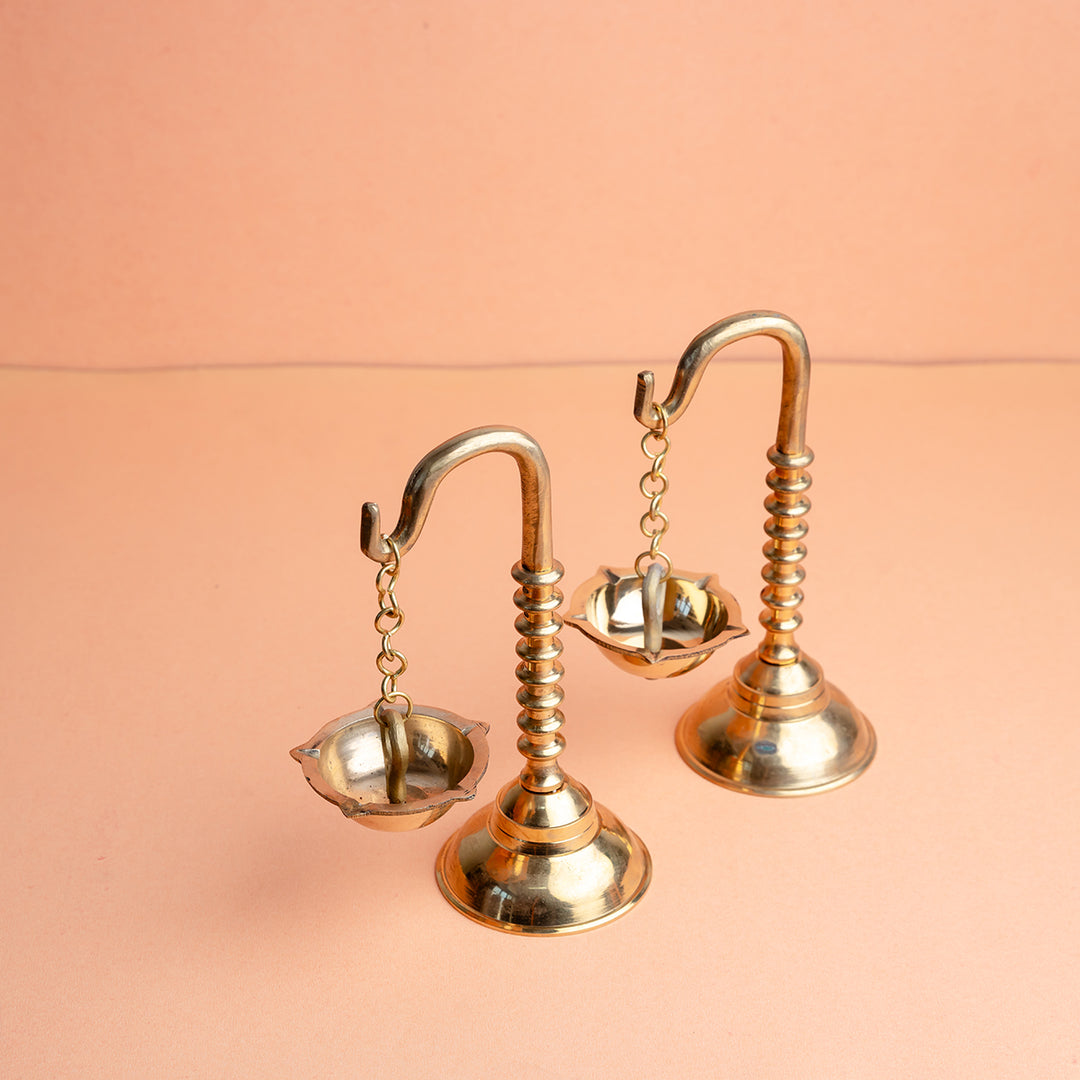 Traditional Brass Hanging Diya Set