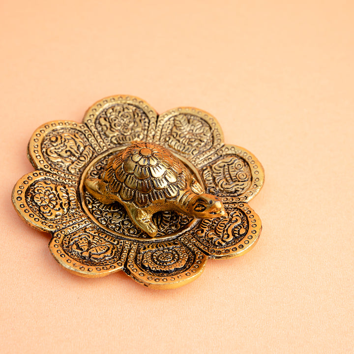 Brass Tortoise on Lotus Plate