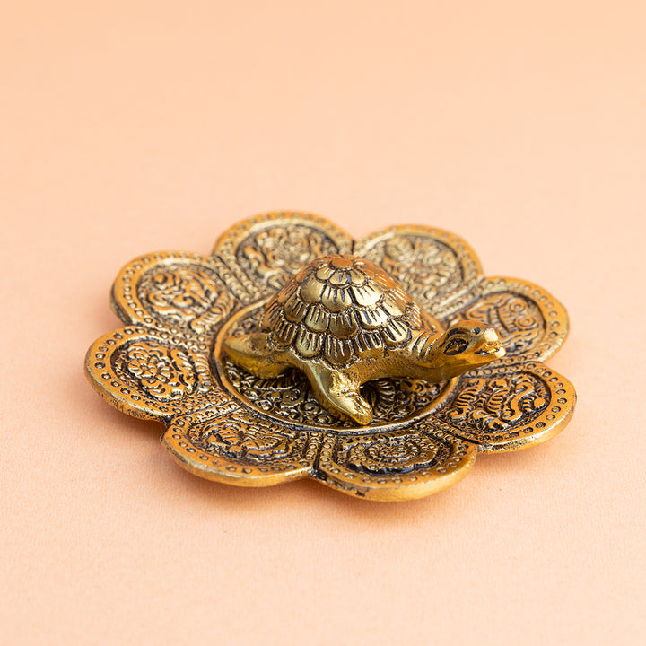 Brass Tortoise on Lotus Plate