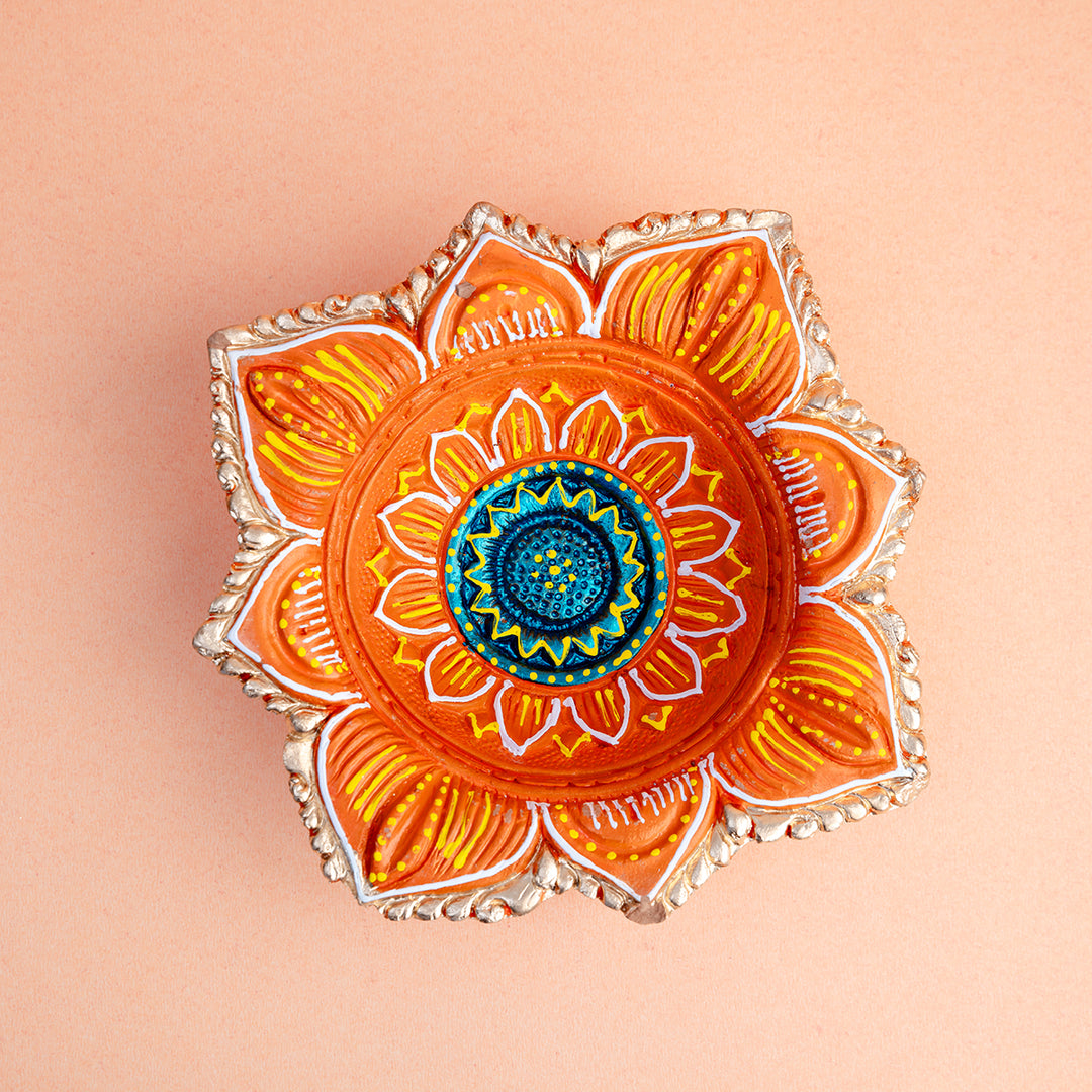 Hand-Painted Lotus Terracotta Diya