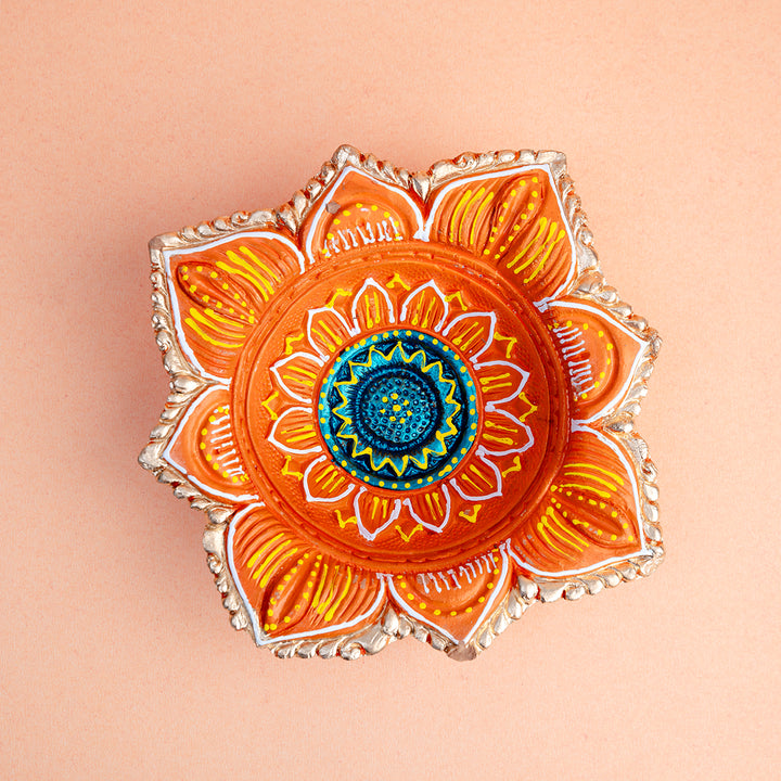 Hand-Painted Lotus Terracotta Diya