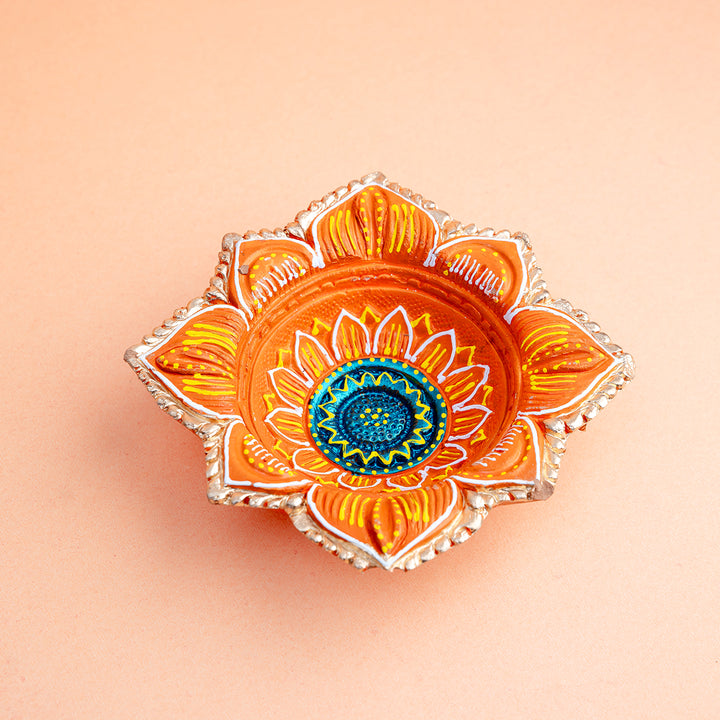 Hand-Painted Lotus Terracotta Diya