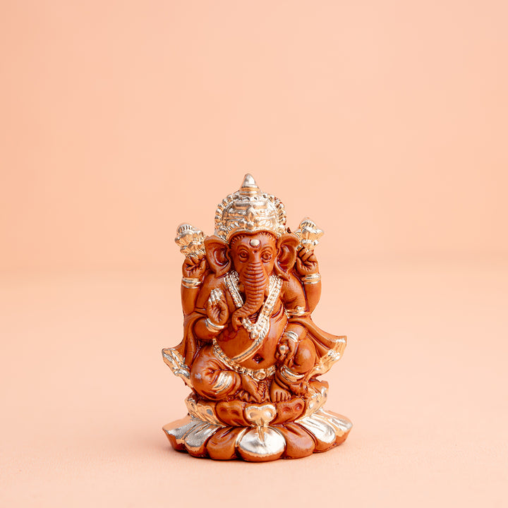 Terracotta Ganesha Idol with Gold Highlights