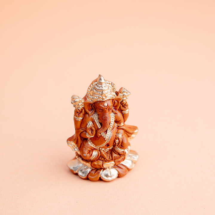 Terracotta Ganesha Idol with Gold Highlights