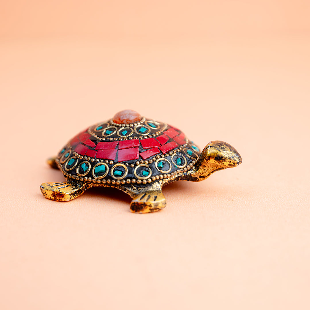 Red Mosaic Tortoise Figurine