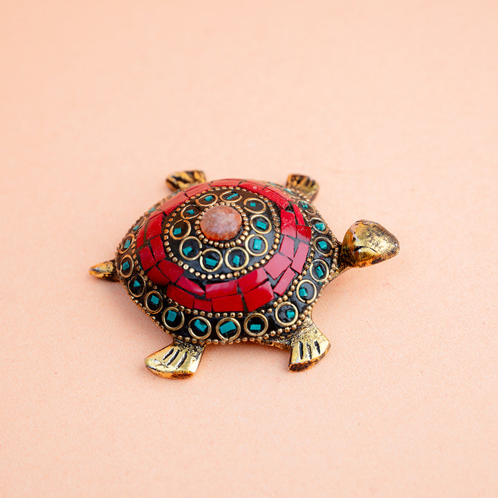 Red Mosaic Tortoise Figurine