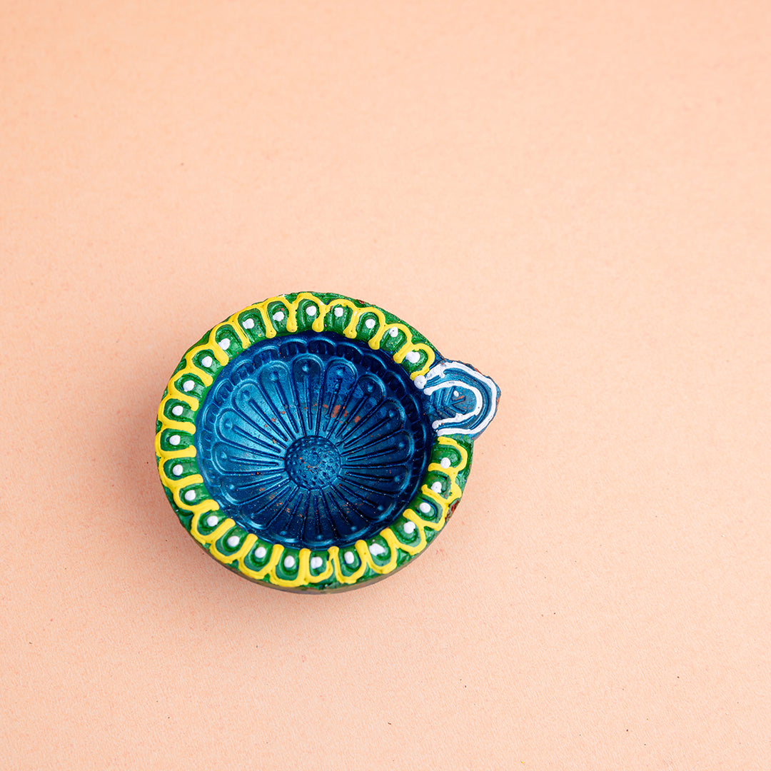 Hand-Painted Round Terracotta Diya