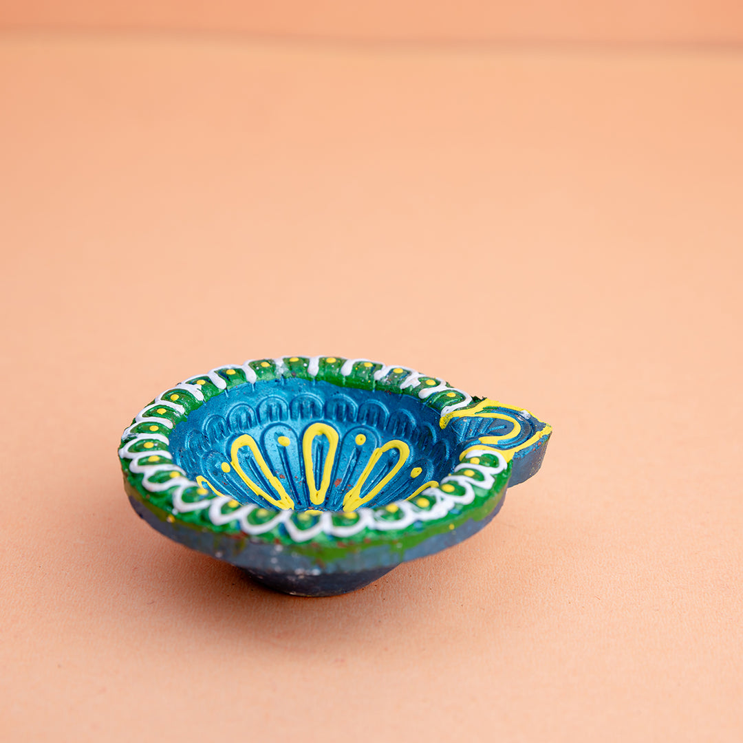 Blue Radiance Hand-Painted Terracotta Diya