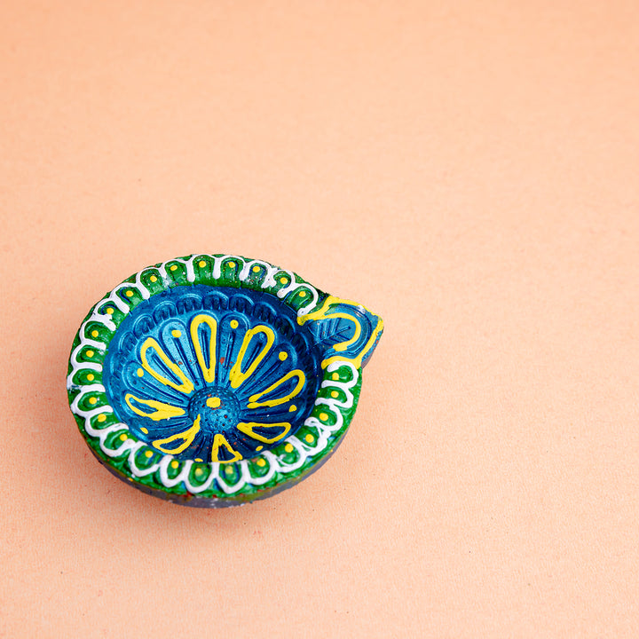 Blue Radiance Hand-Painted Terracotta Diya