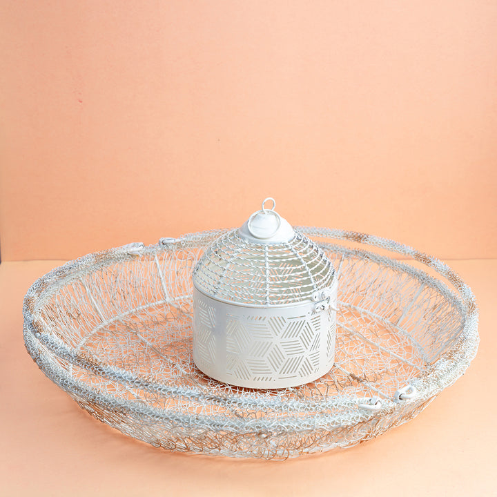 White Metal Decorative Basket and Cage Lantern