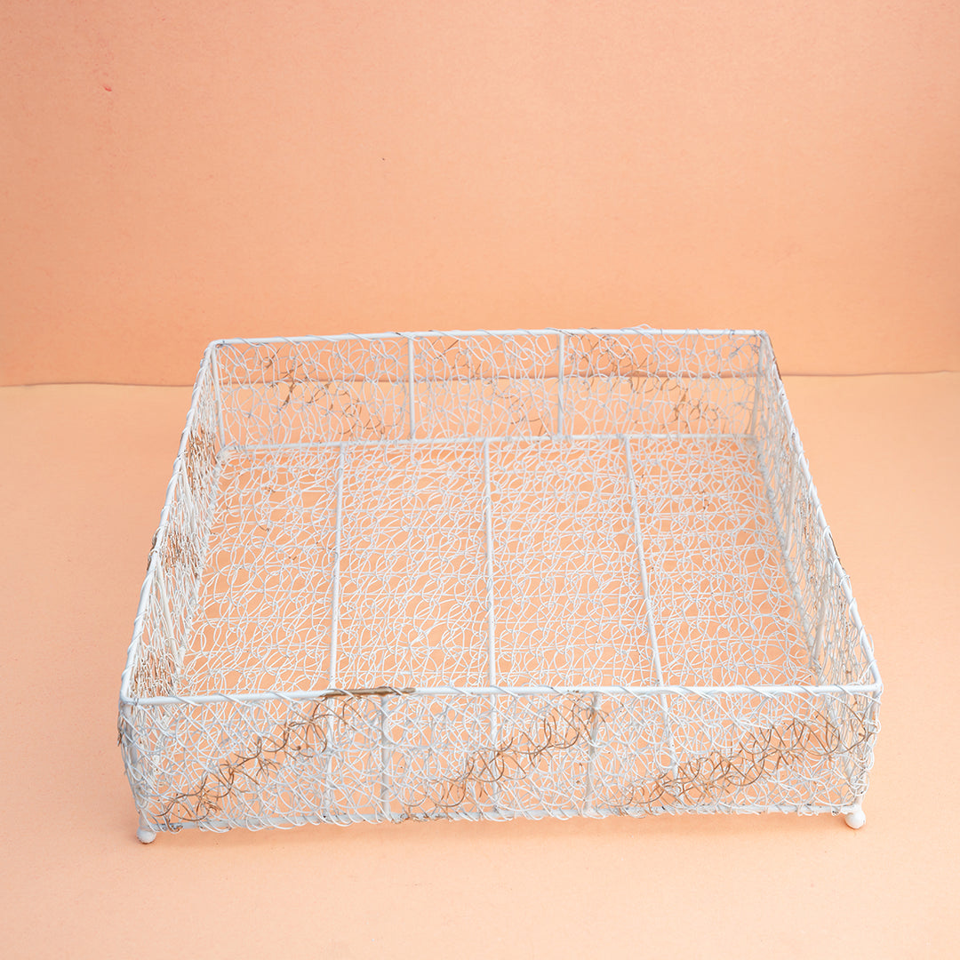 Square White Wire Basket Set with Handle