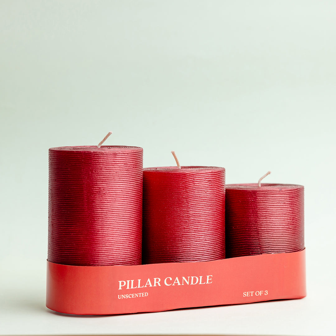 Set of 3 Unscented Pillar Candles