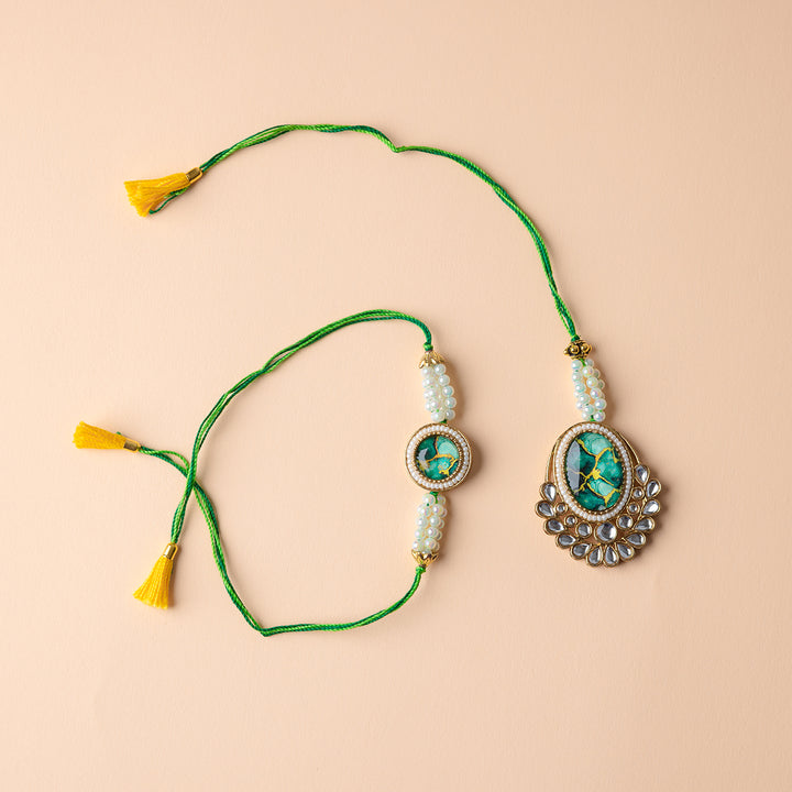 Sharvani-Shakti Couple Rakhi Set