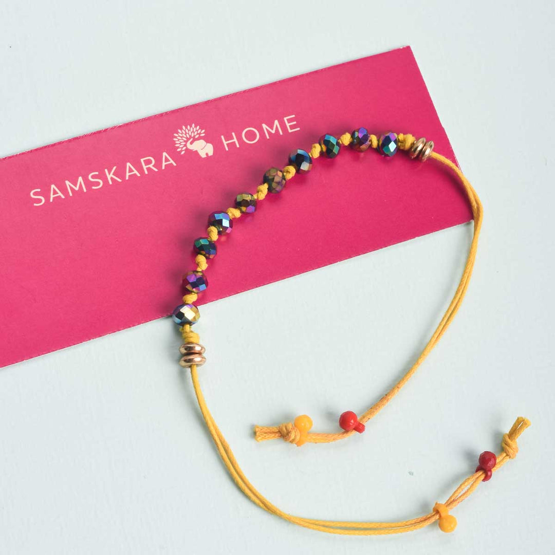 Holographic Beaded Yellow Rakhi