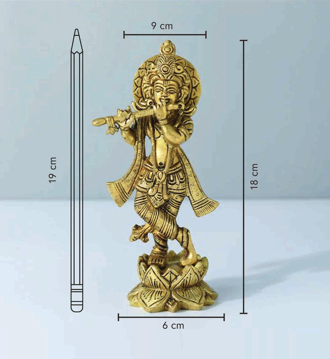 Krishna Playing Flute Brass Idol