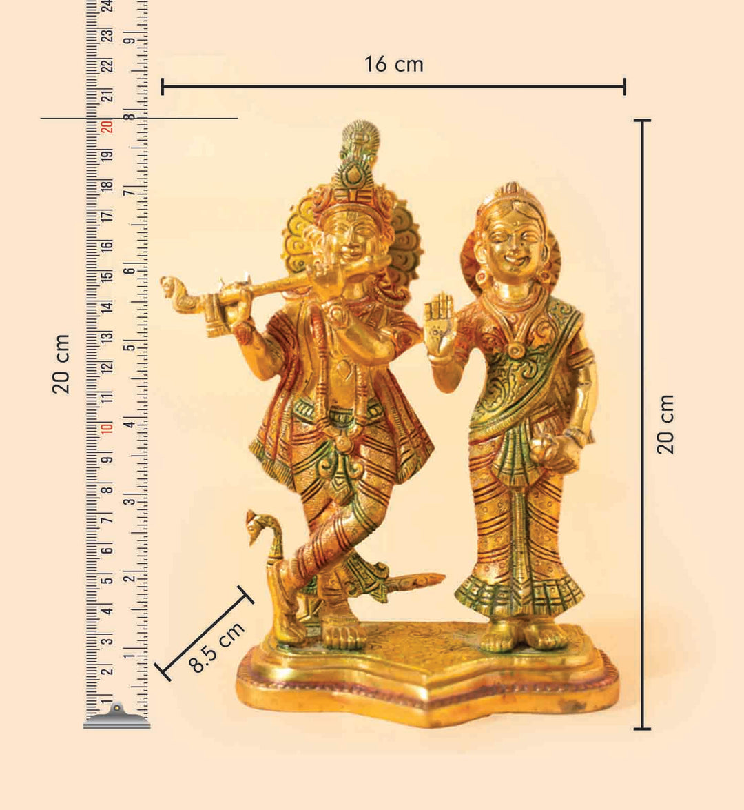 Krishna Radha Coloured Brass Idol