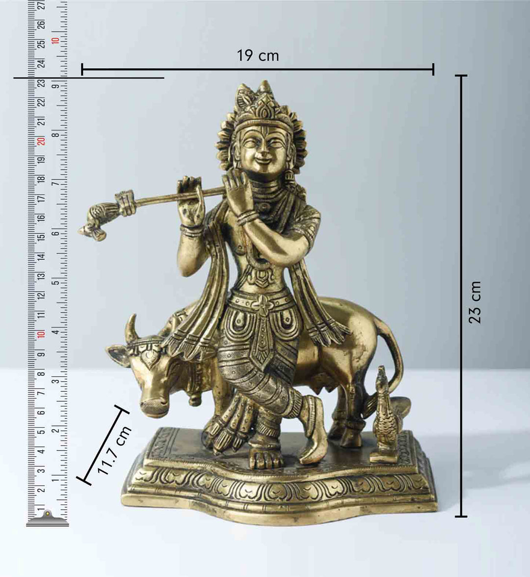 Krishna With Cow Brass Idol