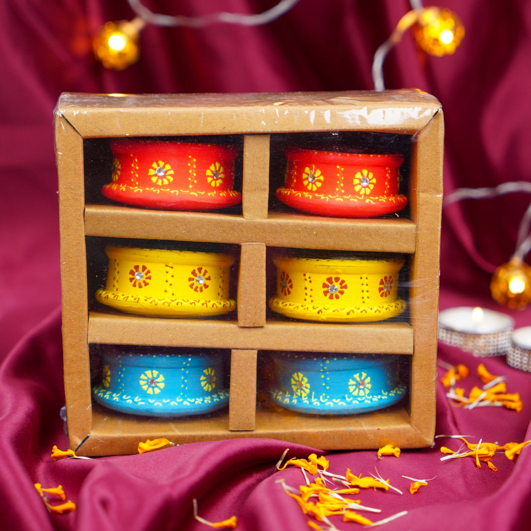 Vividha Handpainted Terracotta Diya (Set Of 6)