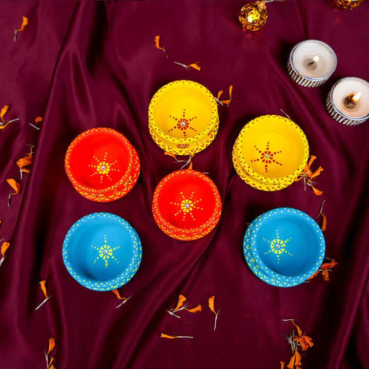 Vividha Handpainted Terracotta Diya (Set Of 6)