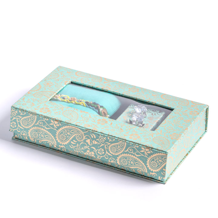 Blue Braided Rakhi With Stone Cufflink Gift Set