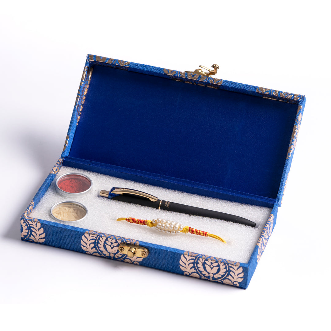 Royal Blue Rakhi with Pen Gift Set