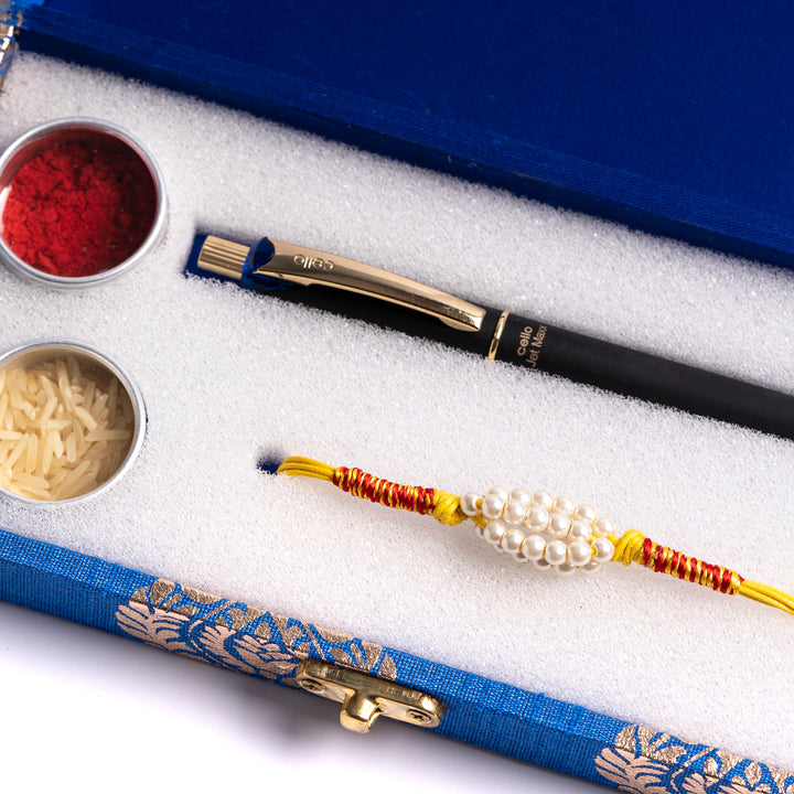 Royal Blue Rakhi with Pen Gift Set