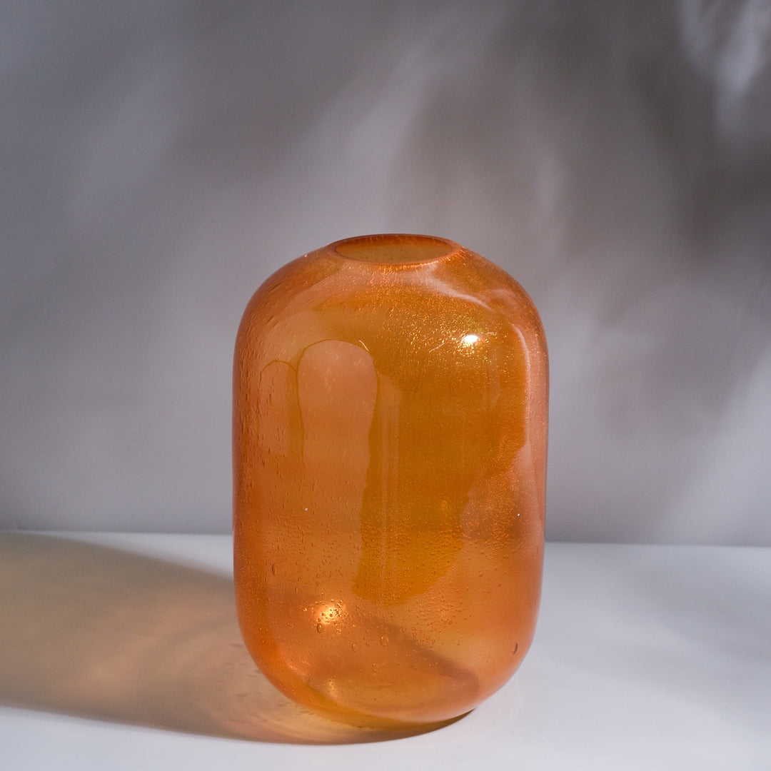 Amber Orange Bubble Glass Vase