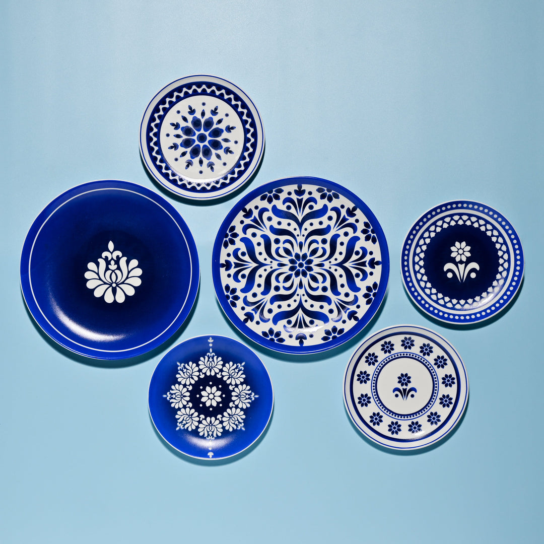 Blue Pottery Wall Plates (Set Of 6)