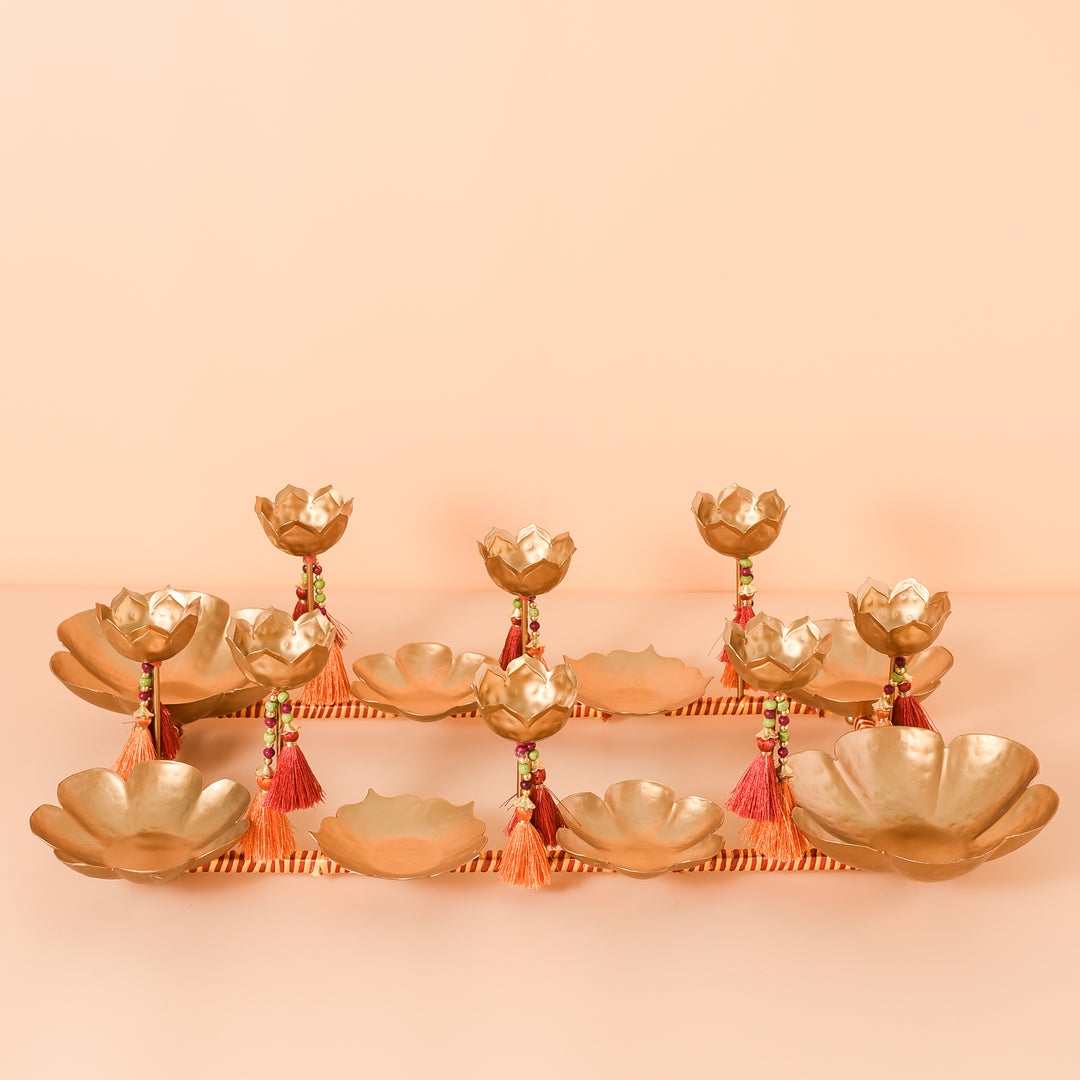 Tasseled Double Row Brass Urli Tealight Holder