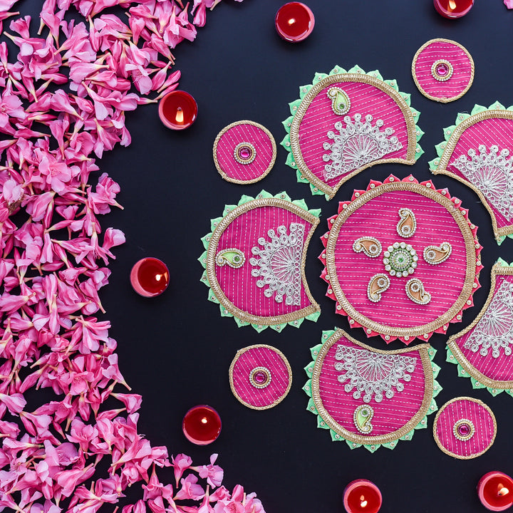 Vibrant Pink Festive Rangoli Mat