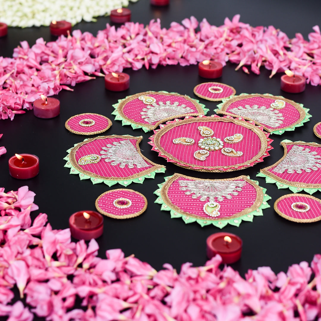 Vibrant Pink Festive Rangoli Mat